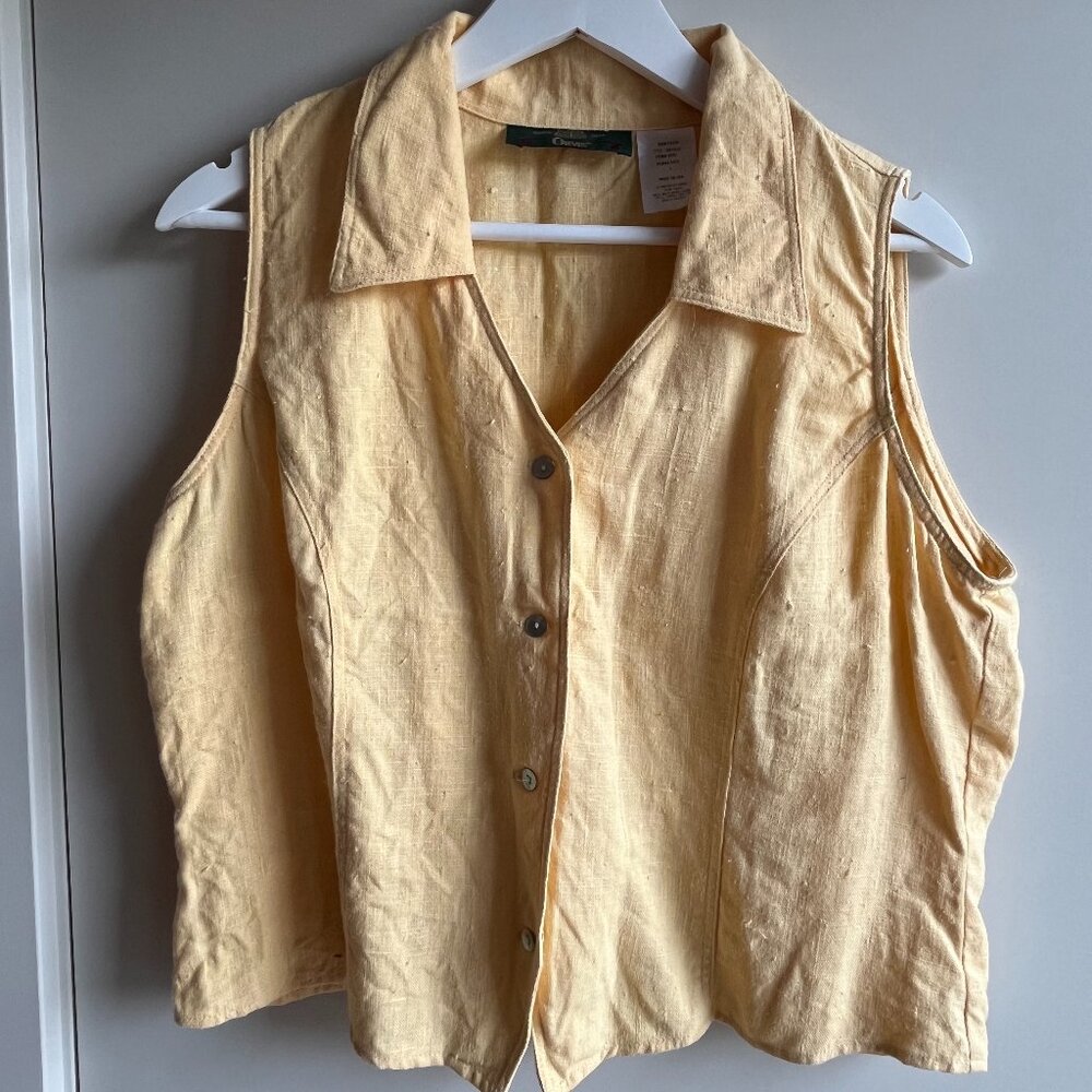 Vintage Orvis Linen Sleeveless Button Down Top Buttercream Yellow L